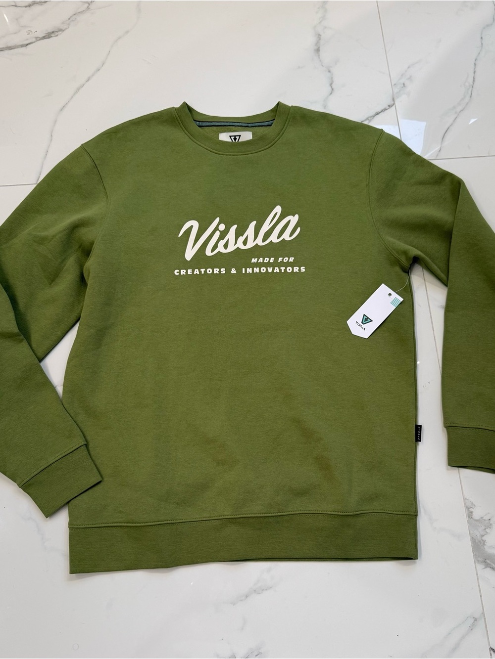 Vissla Creators Innovators Olive Green Graphic Crewneck Sweatshirt NWT L